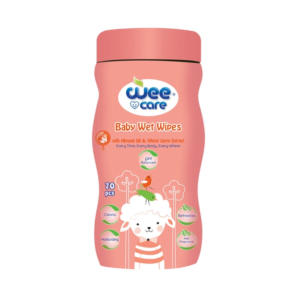 خرید دستمال مرطوب کودک وی کر حاوی عصاره جوانه گندم و روغن بادام - 70برگی