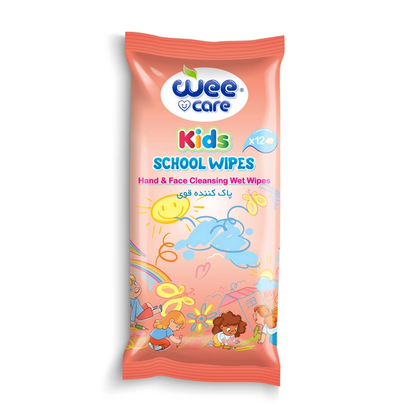 خرید دستمال مرطوب و پاک کننده دست و صورت کودک مدرسه وی کر مدل اسپورت kids (نارنجی) - 12 برگی جیبی