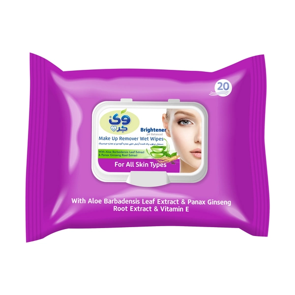 خرید دستمال مرطوب پاک کننده آرایش وی کر حاوی عصاره جینسینگ و آلوئه ورا - 20برگی